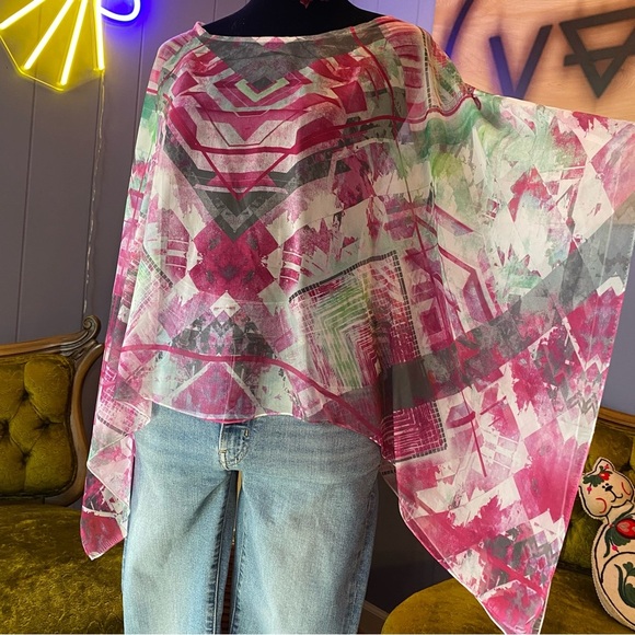 Vintage Y2K Sheer Abstract Print Poncho Top Size Large - Picture 2 of 5